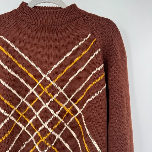 Vtg Mens Pullover mock turtleneck Sweater Retro acrylic brown graphic geometric - Picture 2 of 7